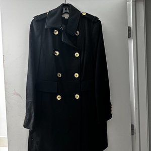 Michael Kors Mid-Length Double Breasted Black Wool Coat (Gold Accents) (14)